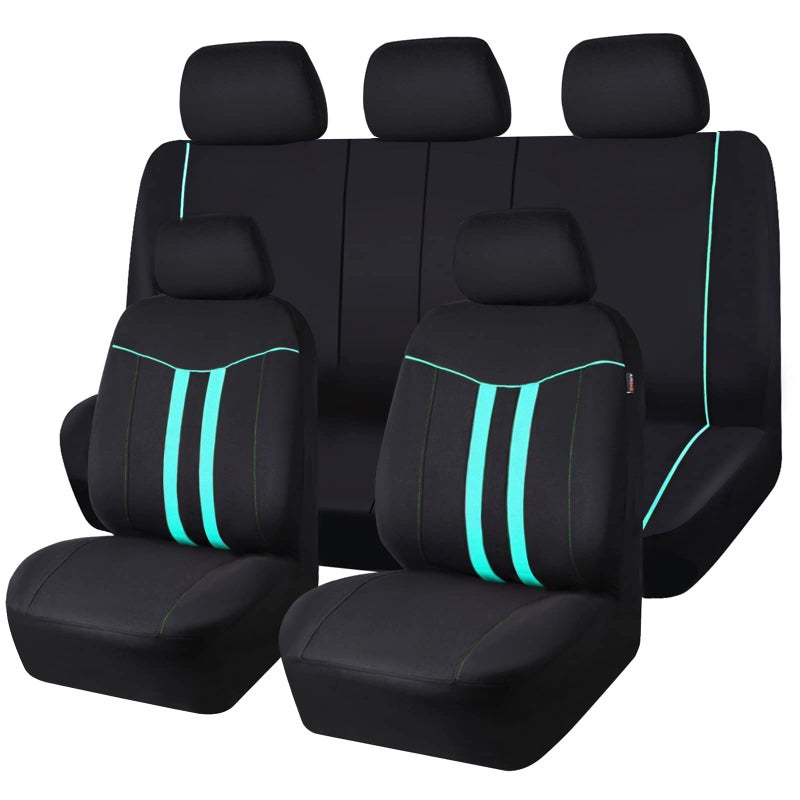 CAR-GRAND Polyester Universal Fit Seat Cover, Black-Mint, Set of 9 Including Headrest Covers, Airbag Compatible, for Cars, Trucks, SUV, Van, Sedan - Image 1